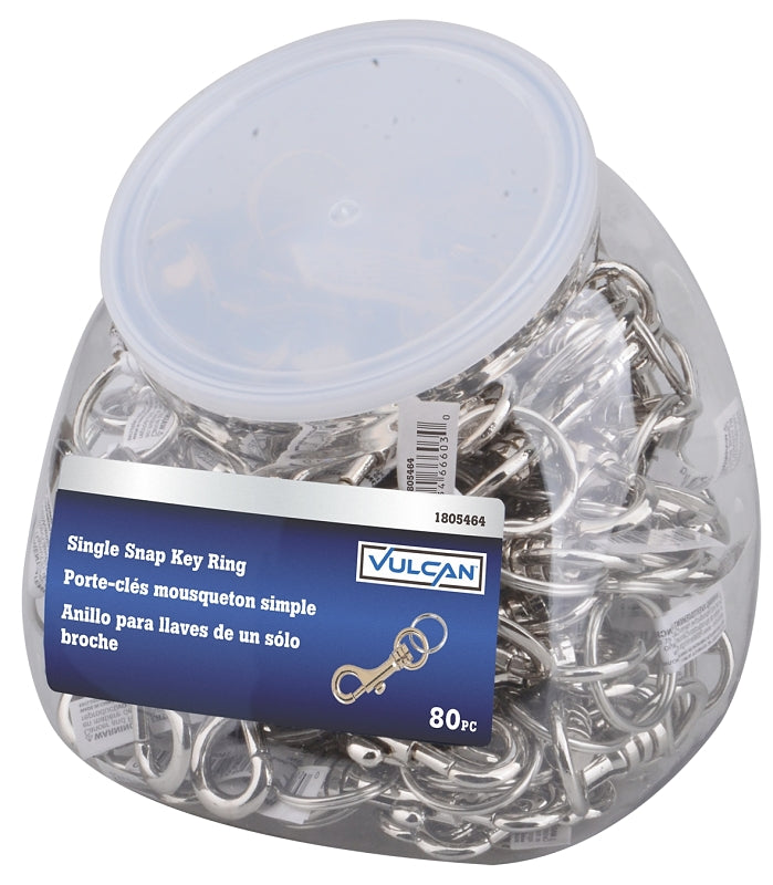 Vulcan EH97058 Key Ring, Key Ring Ring, 1-1/8 in Dia Ring, Steel Case, Nickel plated, Pack of 80