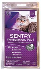 Sentry PurrScriptions Plus 01981 Flea and Tick Squeeze-On, Clear/Light Yellow, Liquid, Mild Acetate, 3 Count