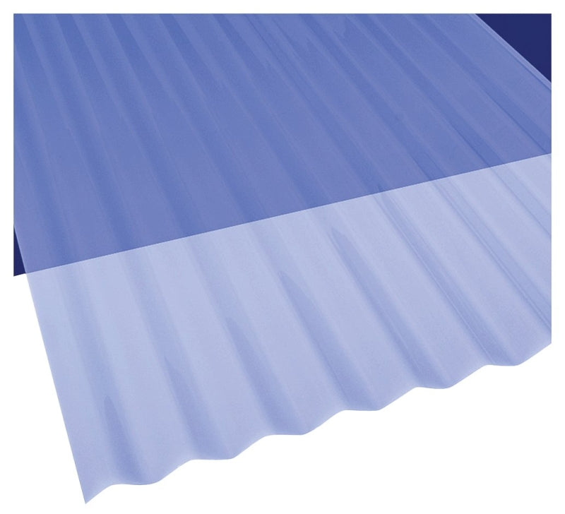 Sun N Rain 106631 Corrugated Roofing Panel, 8 ft L, 26 in W, 0.032 in Thick Material, PVC, Clear Blue, Pack of 10