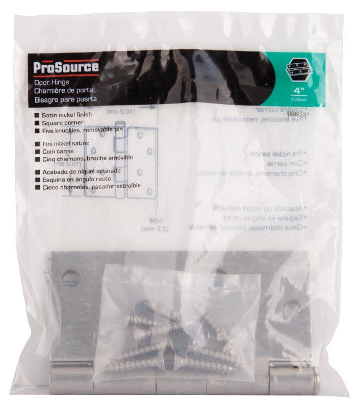 ProSource 20339SNX Square Corner Door Hinge, Steel, Satin Nickel, Loose Pin, 180 deg Range of Motion