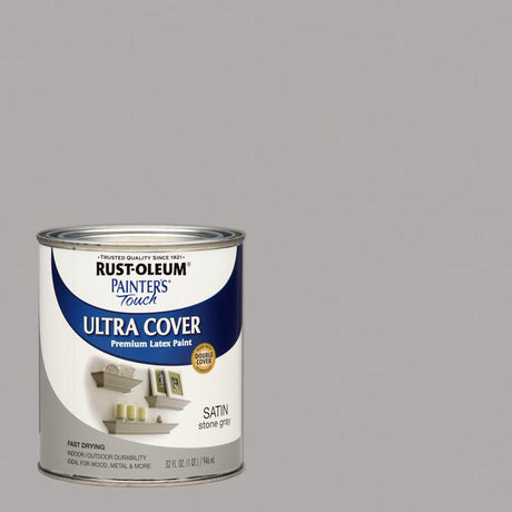 Rust-Oleum Painters Touch Satin Stone Gray Water-Based Ultra Cover Paint Exterior and Interior 1 qt, Pack of 2