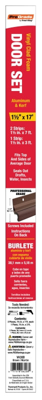 Frost King VA38B Kerf Door Set Weatherstrip, 1-1/2 in W, 3/4 in Thick, 84 in L, Aluminum, Brown