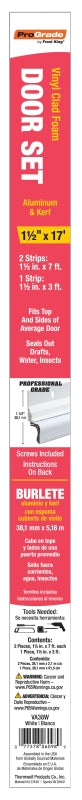 Frost King VA38W Kerf Door Set Weatherstrip, 1-1/2 in W, 3/4 in Thick, 84 in L, Aluminum, White