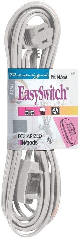 CCI 359W Extension Cord, 16 AWG Cable, 15 ft L, 10 A, 125 V, White