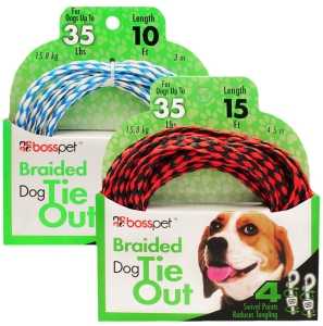 Boss Pet PDQ Q241000099 Pet Tie-Out Belt, Braided, 10 ft L Belt/Cable, Poly