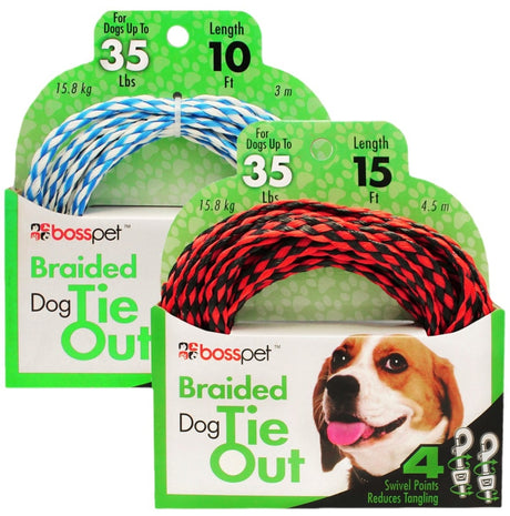 Boss Pet PDQ Q241000099 Pet Tie-Out Belt, Braided, 10 ft L Belt/Cable, Poly