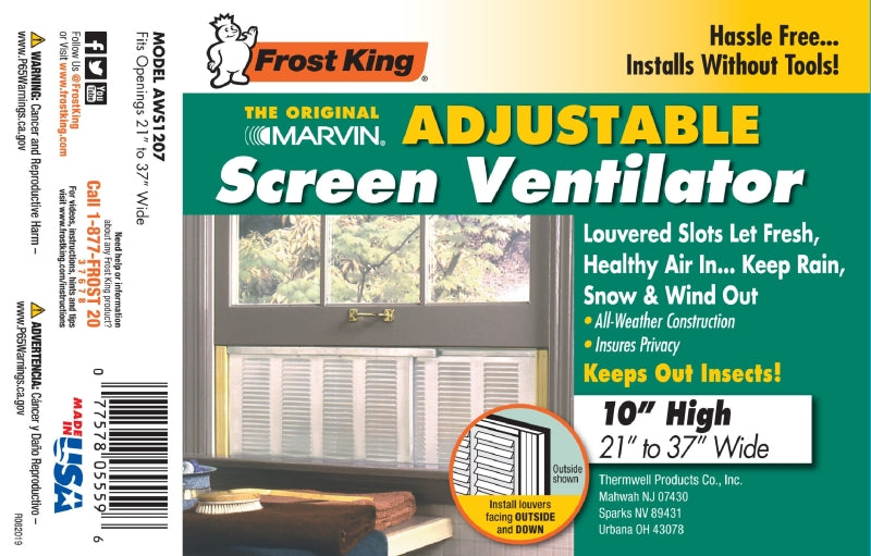 Frost King W.B. Marvin AWS1207 Window Screen, 10 in L, 21 to 37 in W, Aluminum
