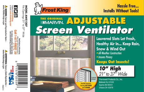Frost King W.B. Marvin AWS1207 Window Screen, 10 in L, 21 to 37 in W, Aluminum