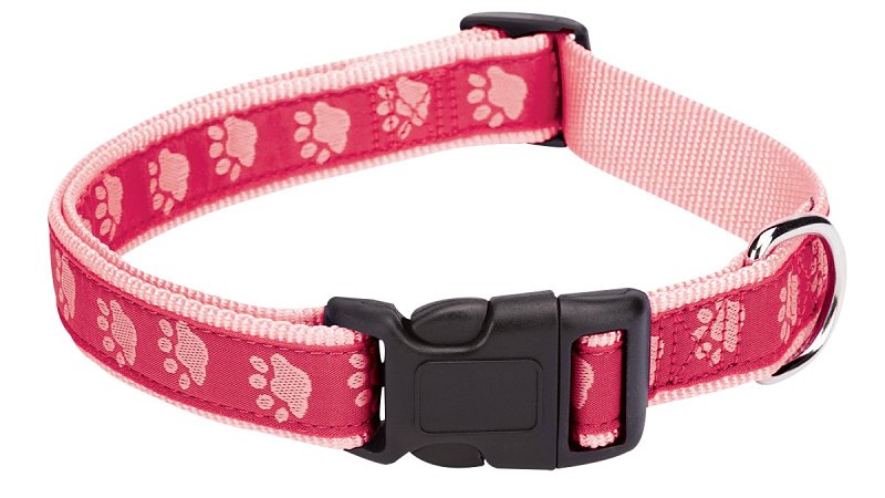Casual Canine ZA8871 18 75 Dog Collar, 18 to 26 in L Collar, 1 in W Collar, Nylon, Pink, Two Tone Paw Print