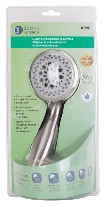 Boston Harbor S2254G22NP Handheld Shower Head, 1/2-14 NPT Connection, 1.75 gpm, 5 Spray Settings, 5 -Spray Function, PVC
