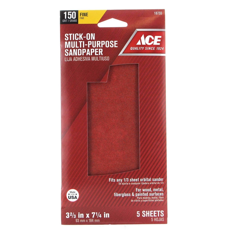 Ace 7-1/4 in. L X 3-2/3 in. W 150 Grit Aluminum Oxide Sandpaper 5 pk, Pack of 5