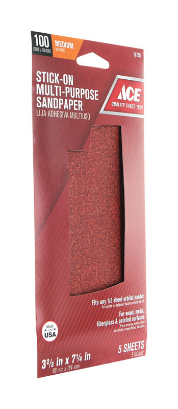 Ace 7-1/4 in. L X 3-2/3 in. W 100 Grit Aluminum Oxide Sandpaper 5 pk, Pack of 5