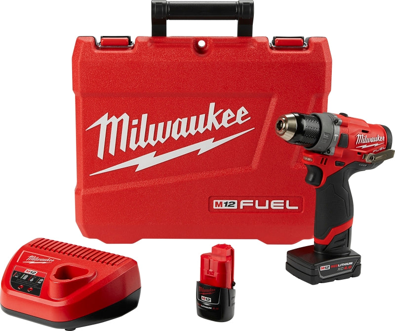 Milwaukee 2504-22 Hammer Drill Kit, Battery Included, 12 V, 2, 4 Ah, 1/2 in Chuck, Ratcheting Chuck, 0 to 25,500 bpm