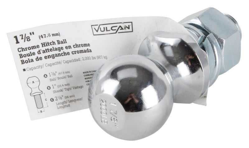 Vulcan HBB09 Hitch Ball, 1-7/8 in Dia Ball, 1 in Dia Shank, 2,000 lb Gross Towing, Pack of 6