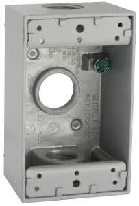 Hubbell 5324-5 Weatherproof Box, 18.3 cu-in, 3-Outlet, 1-Gang, Aluminum, Powder-Coated, Gray