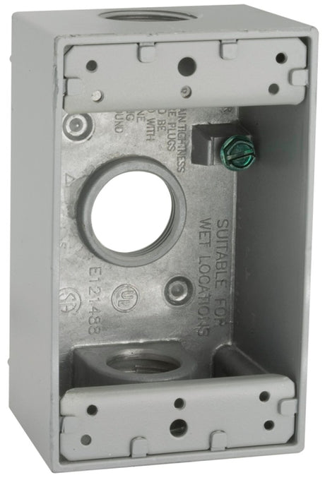 Hubbell 5324-5 Weatherproof Box, 18.3 cu-in, 3-Outlet, 1-Gang, Aluminum, Powder-Coated, Gray