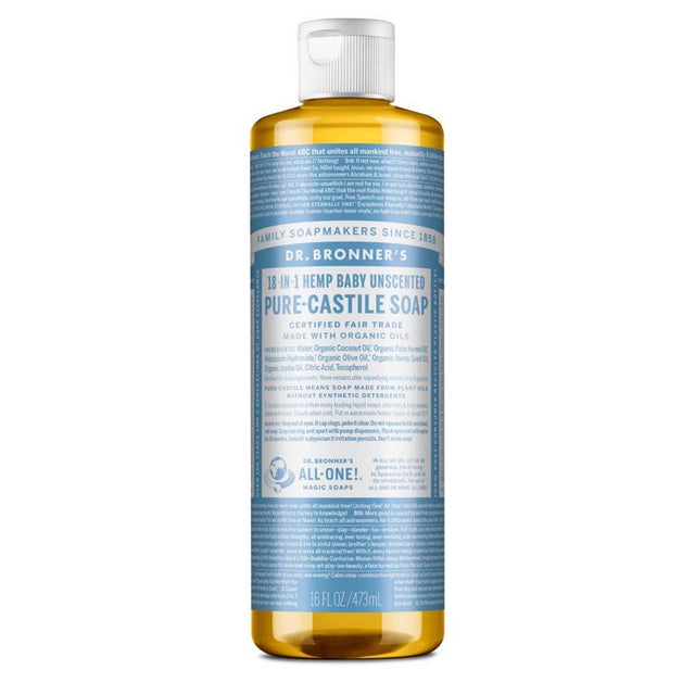 Dr. Bronner's 18-in-1 Baby Organic No Scent Pure-Castile Liquid Soap 16 oz 1 pk, Pack of 12