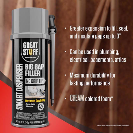 Great Stuff Smart Dispenser Ivory Polyurethane Insulating Foam Sealant 12 oz, Pack of 12