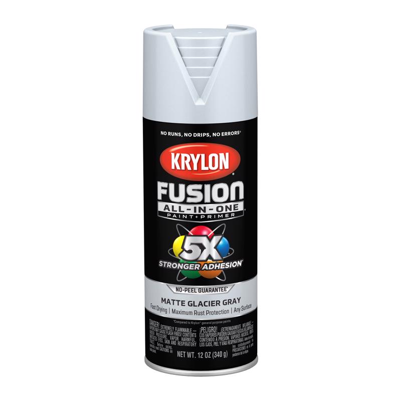 Krylon Fusion All-In-One Matte Glacier Gray Paint+Primer Spray Paint 12 oz, Pack of 6