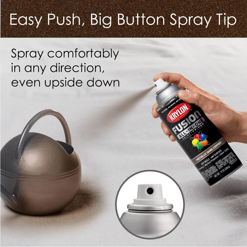 Krylon Fusion All-In-One Metallic Dark Copper Paint+Primer Spray Paint 12 oz, Pack of 6