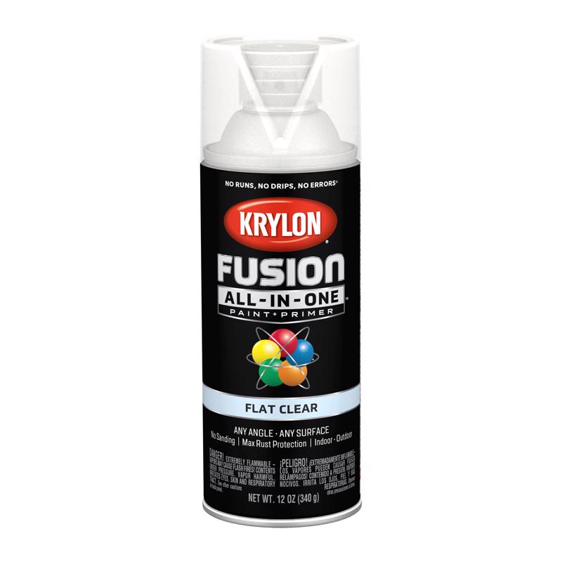 Krylon Fusion All-In-One Flat Clear Paint+Primer Spray Paint 12 oz, Pack of 6