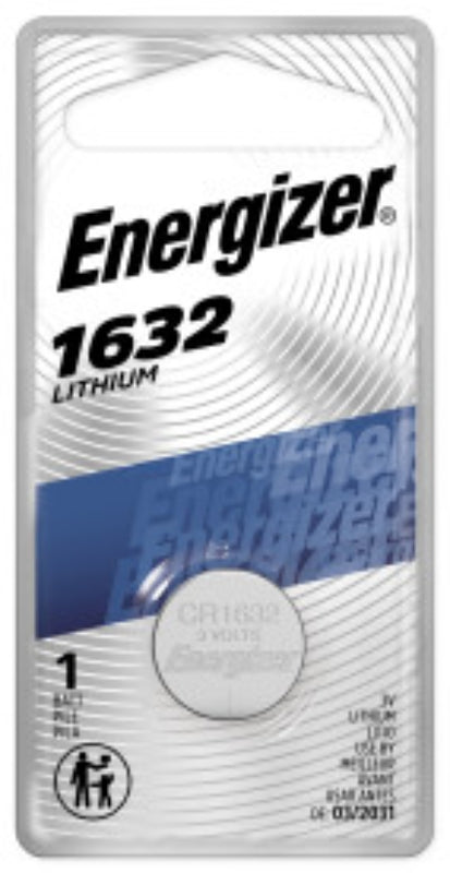 Energizer ECR1632BP Coin Cell Battery, 3 V Battery, 130 mAh, Lithium, Manganese Dioxide
