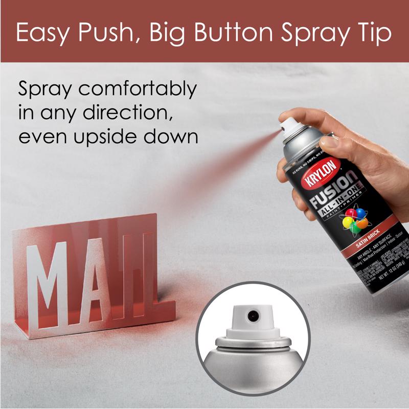 Krylon Fusion All-In-One Satin Brick Paint+Primer Spray Paint 12 oz, Pack of 6