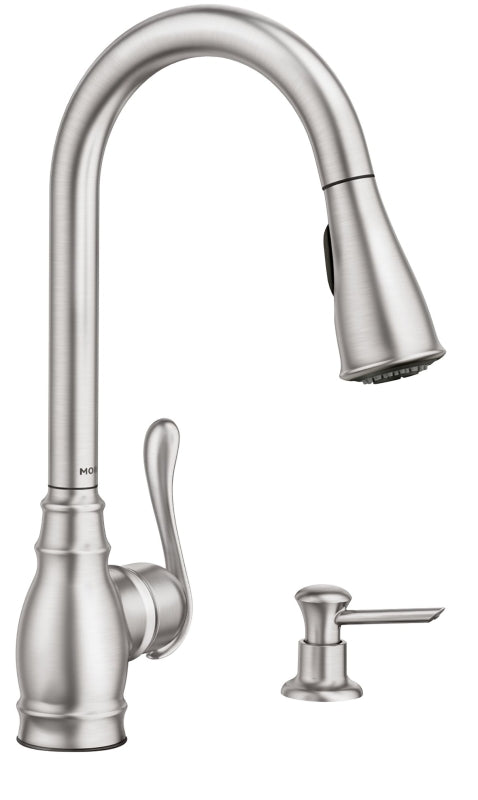 Moen Anabelle Series CA87003 Pull-Down Kitchen Faucet, 1.5 gpm, 1-Handle, 1-Faucet Hole, Metal, Chrome Plated