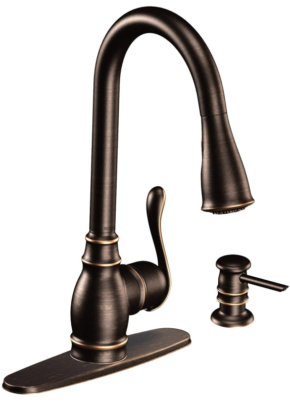 Moen Anabelle Series CA87003BRB Pull-Down Faucet, 1.5 gpm, 1-Handle, Metal, Mediterranean Bronze, Lever Handle