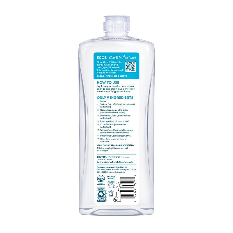 Ecos 9721/6 Dishwashing Liquid, 25 oz, Gel, Clear/Light Yellow