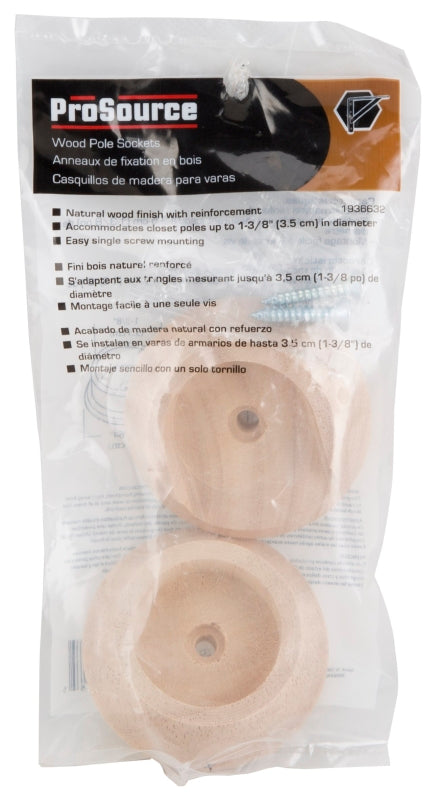 ProSource CL-P013L-PS Closet Pole Socket, Wood