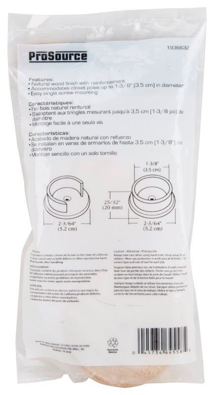 ProSource CL-P013L-PS Closet Pole Socket, Wood
