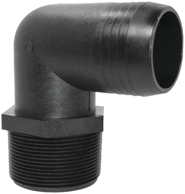 Green Leaf EL114P Hose to Pipe Elbow, 1-1/4 x 1-1/4 in, Hose Barb x Male NPT, Polypropylene, Black, Pack of 5