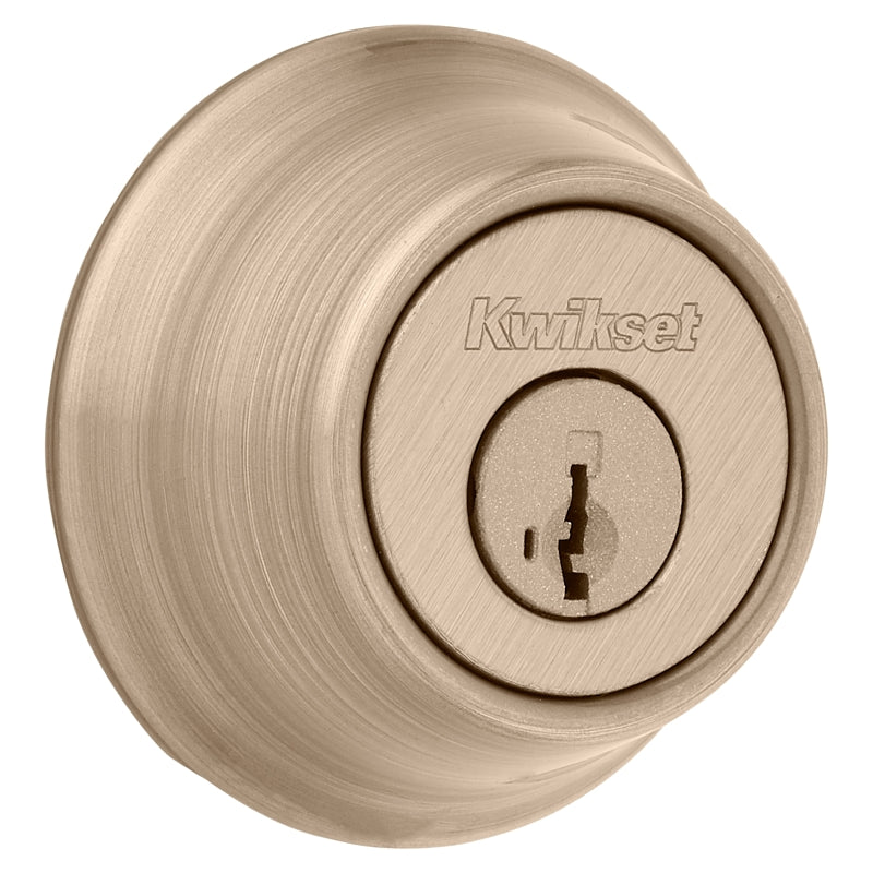 Kwikset 665 Series 665 5 SMT Deadbolt, 3 Grade, Keyed Key, Zinc, Antique Brass, 2-3/8 to 2-3/4 in Backset