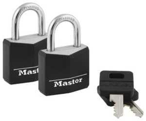 Master Lock 131T Padlock, 1-3/16 in W Body, Keyed Alike Key, 3/16 in Dia Shackle, Steel Shackle, Brass Body, Black