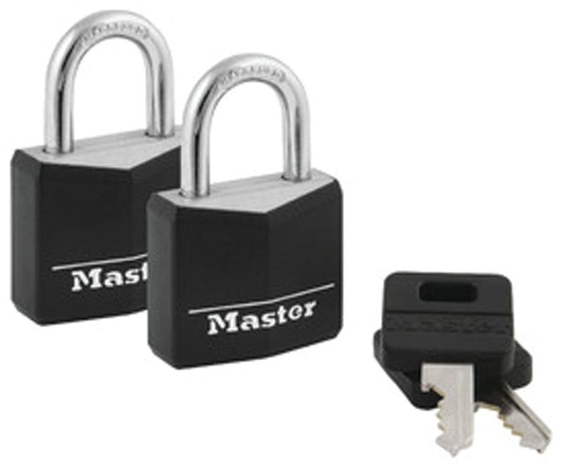 Master Lock 131T Padlock, 1-3/16 in W Body, Keyed Alike Key, 3/16 in Dia Shackle, Steel Shackle, Brass Body, Black