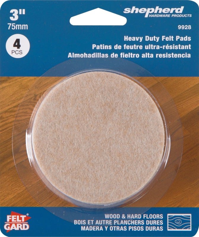 Shepherd Hardware 9928 Furniture Pad, Felt Cloth, Beige, 3 in Dia, Round