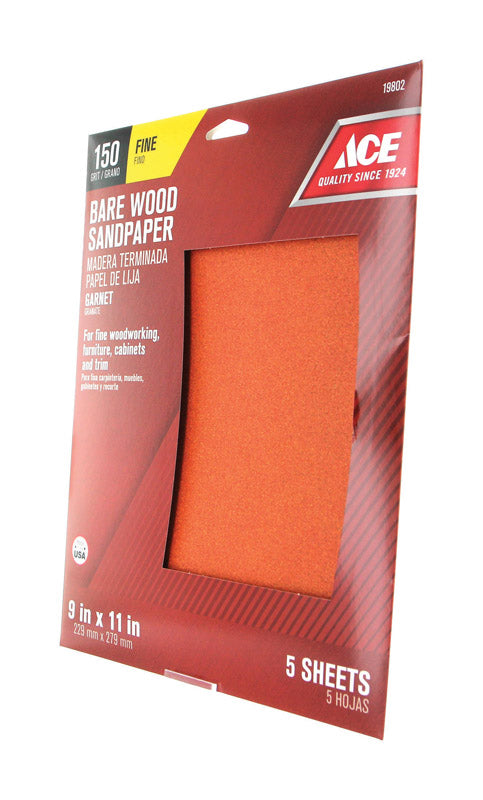 Ace 11 in. L X 9 in. W 150 Grit Aluminum Oxide Sandpaper 5 pk, Pack of 10
