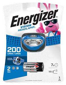Energizer HDA32E Headlamp, AAA Battery, LED Lamp, 200 Lumens, 50 m High, 25 m Low Beam Distance, 7 hr Run Time