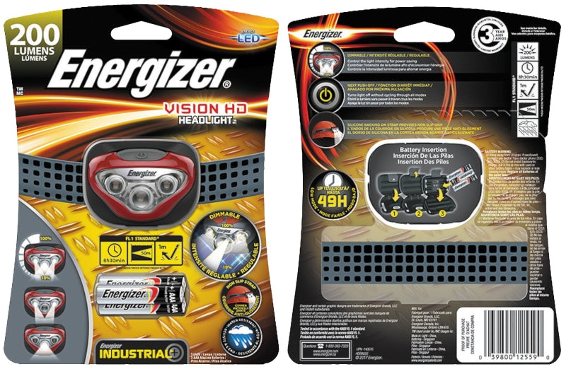 Energizer HDBIN32E Headlight, AAA Battery, Alkaline Battery, LED Lamp, 300 Lumens, 50 m Beam Distance, 8.5 hr Run Time