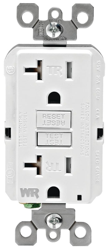 Leviton R92-GFWT2-0KW GFCI Duplex Receptacle, Thermoplastic, White, 2-Pole, 20 A, 125 V, Back, Side Wiring