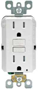 Leviton R92-GFTR1-0KW GFCI Duplex Receptacle, Metal/Plastic, White, 2-Pole, 15 A, 125 V, Back, Side Wiring
