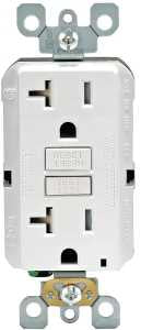 Leviton R92-GFTR2-0KW GFCI Duplex Receptacle, Polycarbonate, White, 2-Pole, 20 A, 125 V, Back, Side Wiring, 60 Hz