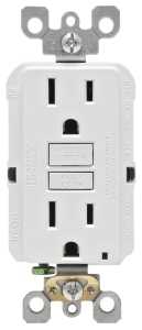 Leviton R02-GFNT1-0KW GFCI Duplex Receptacle, Polycarbonate, White, 2-Pole, 15 A, 3-Wire, Back, Side Wiring