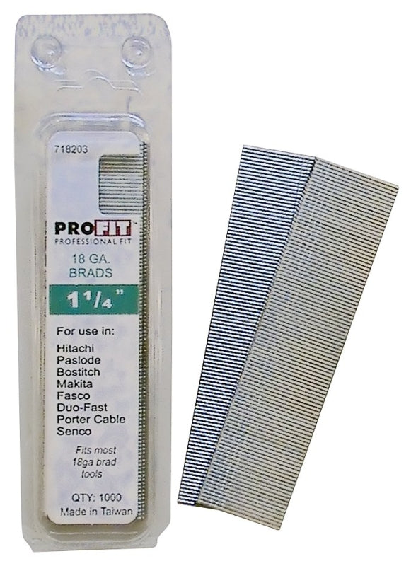 ProFIT 0718203 Series Finish Nail, Glue Collation, 1-1/4 in L, 18 Gauge, Steel, Electro-Galvanized, Brad Head