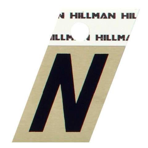 HILLMAN 1.5 in. Reflective Black Aluminum Self-Adhesive Letter N 1 pc, Pack of 6