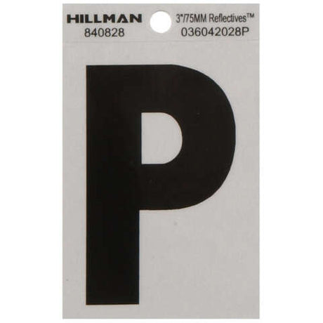 HILLMAN 3 in. Reflective Black Vinyl Self-Adhesive Letter P 1 pc, Pack of 6