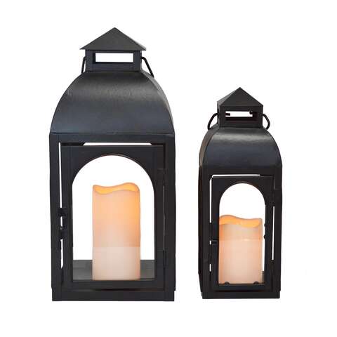 Smart Living 15 in. One Mantle Metal Dome Black LED Candle Lantern, Pack of 2