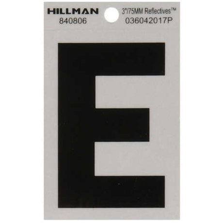HILLMAN 3 in. Reflective Black Vinyl Self-Adhesive Letter E 1 pc, Pack of 6