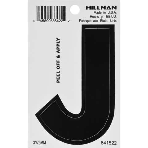 HILLMAN 3 in. Black Vinyl Self-Adhesive Letter J 1 pc, Pack of 6